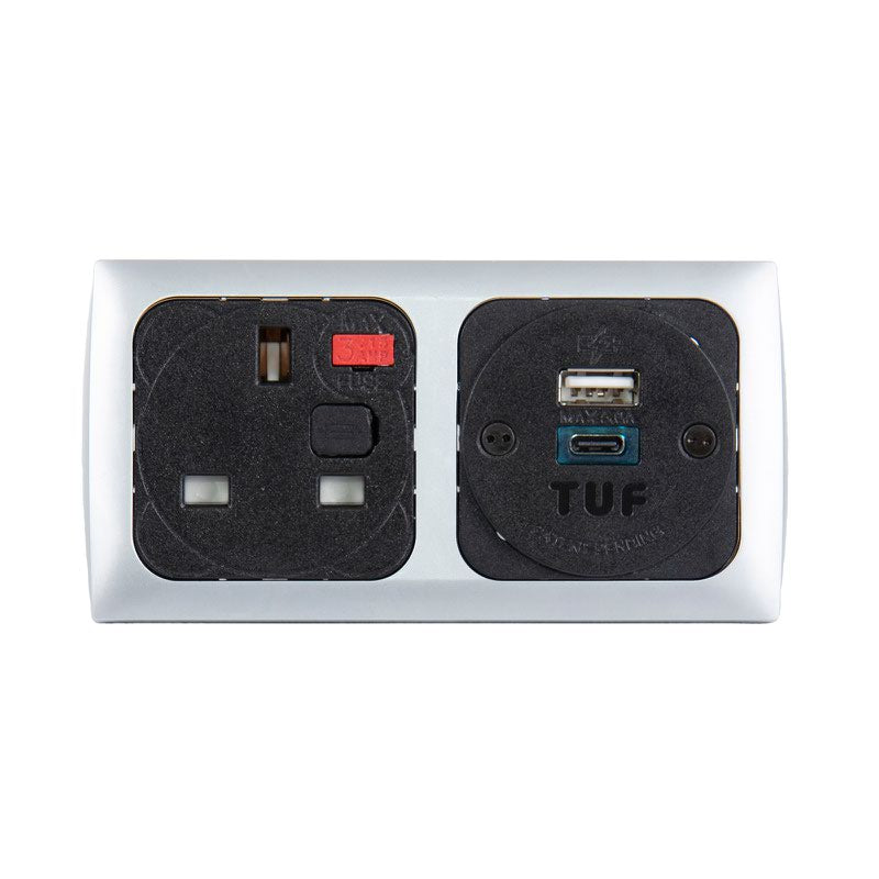 Proton panel mounted power module 1 x TUF (A&C connectors) USB charger - silver/black