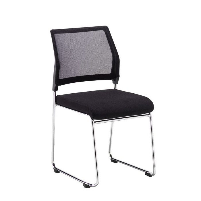 Quavo black mesh back multi-purpose chair with black fabric seat and chrome wire frame (pack of 4) Seating Dams 