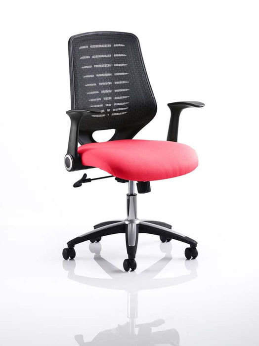 Relay Task Operator Chair Task and Operator Dynamic Office Solutions Black Bespoke Bergamot Cherry With Folding Arms