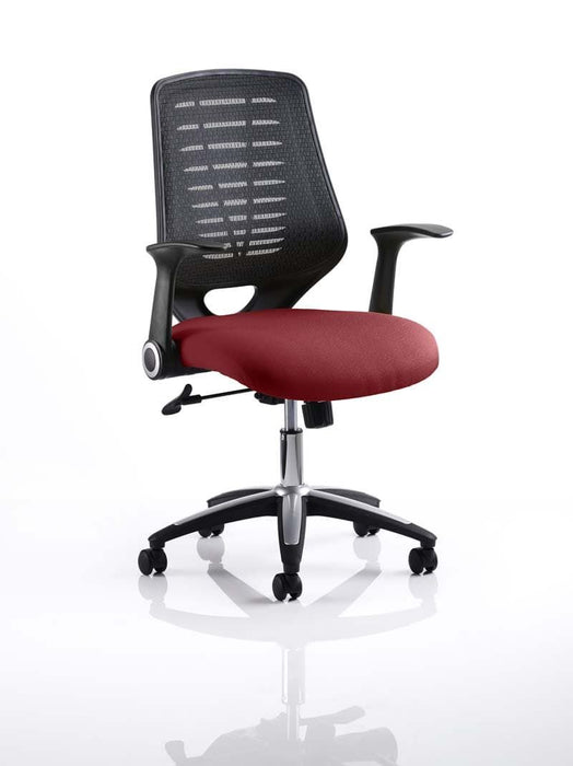Relay Task Operator Chair Task and Operator Dynamic Office Solutions Black Bespoke Ginseng Chilli With Folding Arms