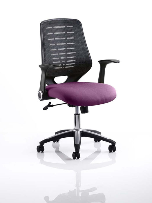 Relay Task Operator Chair Task and Operator Dynamic Office Solutions Black Bespoke Tansy Purple With Folding Arms