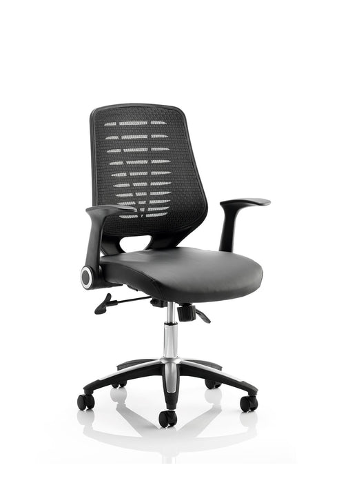 Relay Task Operator Chair Task and Operator Dynamic Office Solutions Black Black Leather With Folding Arms