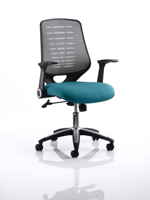 Relay Task Operator Chair Task and Operator Dynamic Office Solutions Silver Bespoke Maringa Teal With Folding Arms