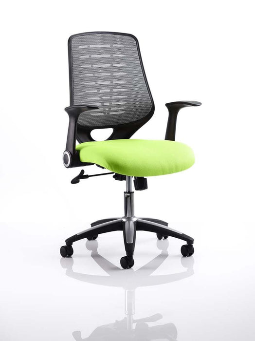 Relay Task Operator Chair Task and Operator Dynamic Office Solutions Silver Bespoke Myrrh Green With Folding Arms