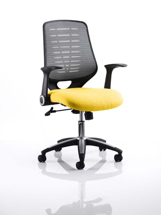 Relay Task Operator Chair Task and Operator Dynamic Office Solutions Silver Bespoke Senna Yellow With Folding Arms