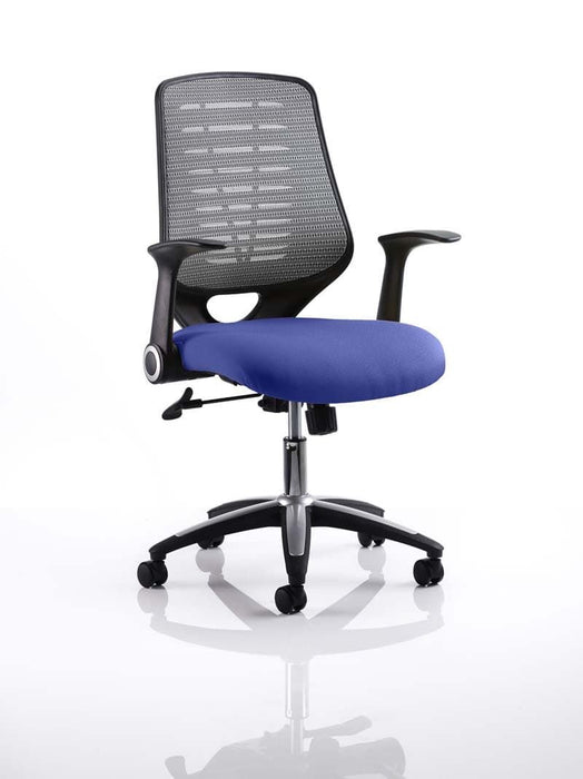 Relay Task Operator Chair Task and Operator Dynamic Office Solutions Silver Bespoke Stevia Blue With Folding Arms