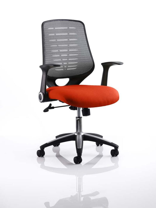 Relay Task Operator Chair Task and Operator Dynamic Office Solutions Silver Bespoke Tabasco Orange With Folding Arms
