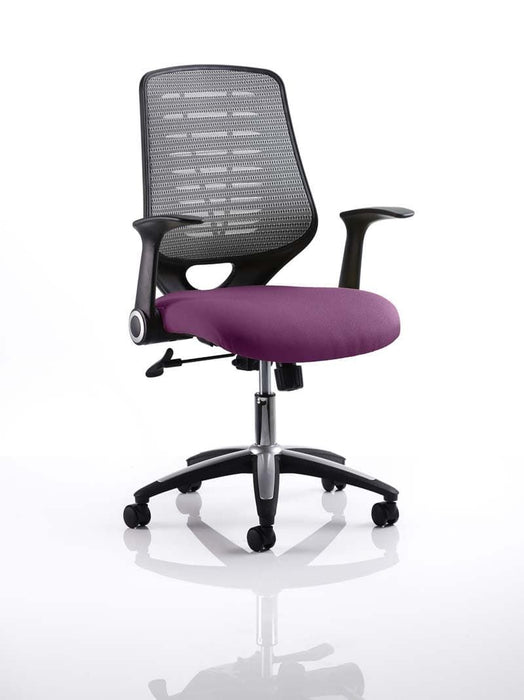 Relay Task Operator Chair Task and Operator Dynamic Office Solutions Silver Bespoke Tansy Purple With Folding Arms