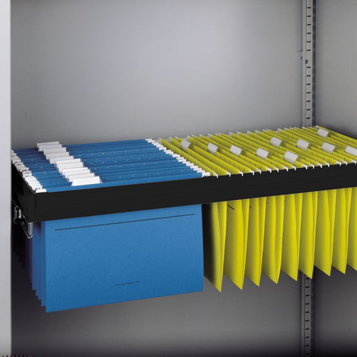 Roll out filing frame for Bisley systems storage cupboards and tambours - black Steel Storage Dams 