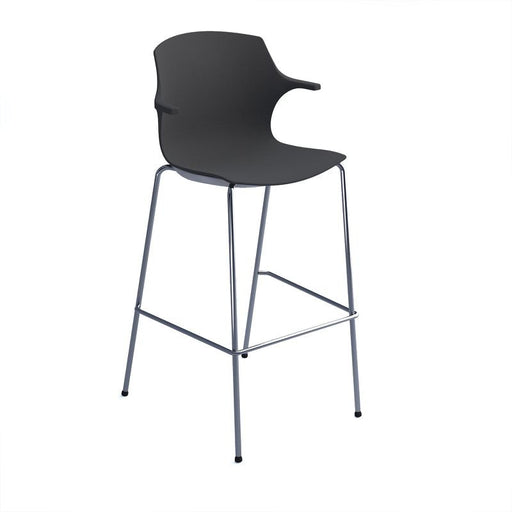 Roscoe high stool with chrome legs and plastic shell with arms Seating Dams Charcoal Grey 