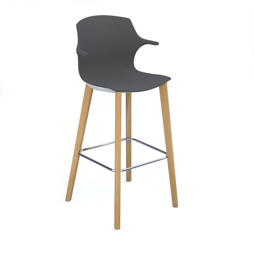 Roscoe high stool with natural oak legs and plastic shell with arms Seating Dams Charcoal Grey 