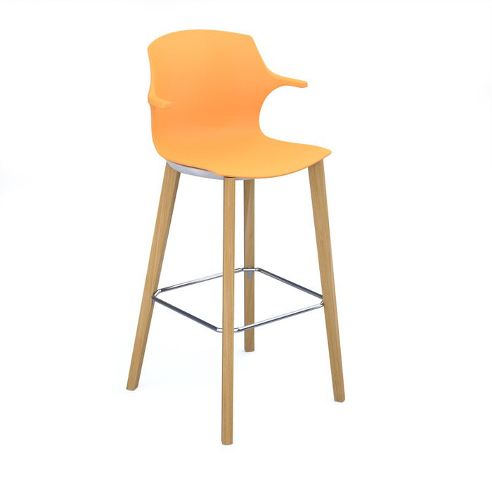 Roscoe high stool with natural oak legs and plastic shell with arms Seating Dams Warm Yellow 