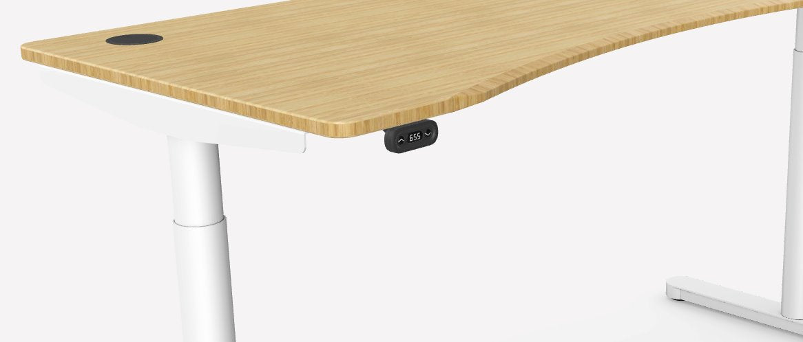 RoundE Bamboo Height Adjustable Office Desk White Frame Office Desk Edit Office 