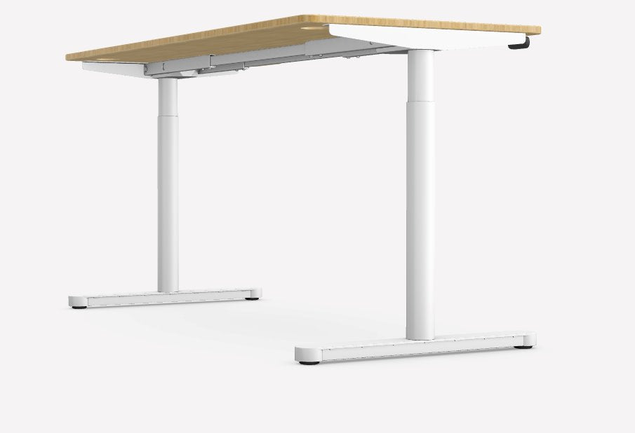 RoundE Bamboo Height Adjustable Office Desk White Frame Office Desk Edit Office 