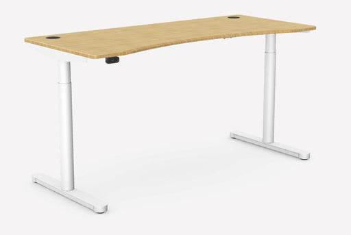 RoundE Bamboo Height Adjustable Office Desk White Frame Office Desk Edit Office 