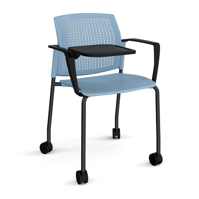 Santana 4 leg mobile chair with plastic seat and perforated back, with arms and writing tablet Seating Families Dams Blue Black 