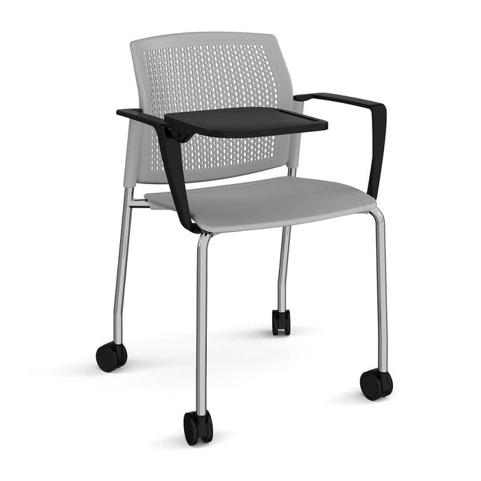 Santana 4 leg mobile chair with plastic seat and perforated back, with arms and writing tablet Seating Families Dams Grey Chrome 
