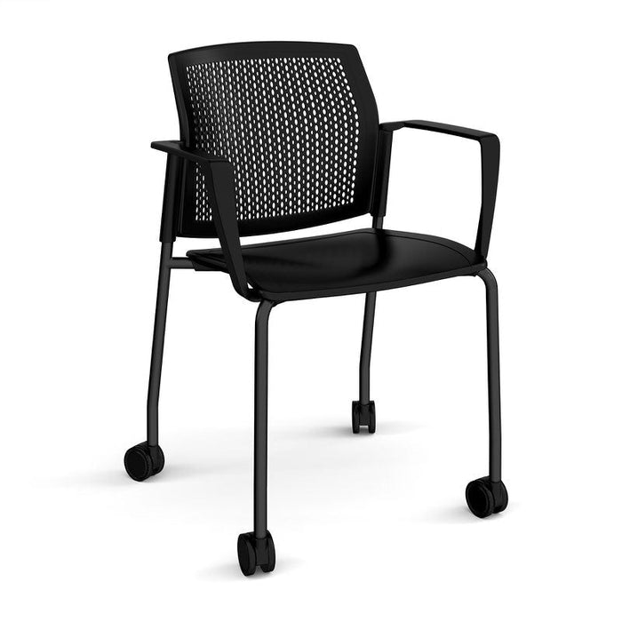 Santana 4 leg mobile chair with plastic seat and perforated back, with castors and fixed arms Seating Families Dams Black Black 