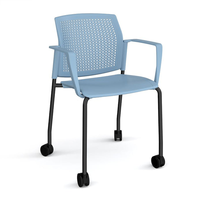 Santana 4 leg mobile chair with plastic seat and perforated back, with castors and fixed arms Seating Families Dams Blue Black 