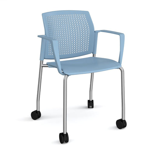 Santana 4 leg mobile chair with plastic seat and perforated back, with castors and fixed arms Seating Families Dams Blue Chrome 