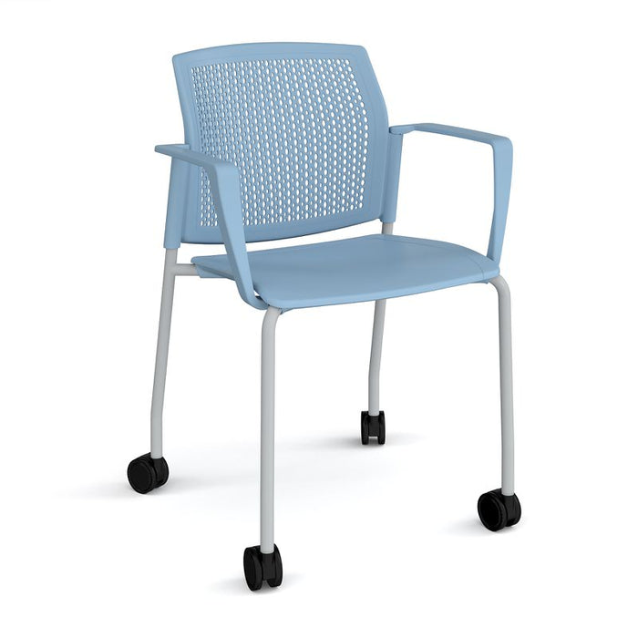 Santana 4 leg mobile chair with plastic seat and perforated back, with castors and fixed arms Seating Families Dams Blue Grey 