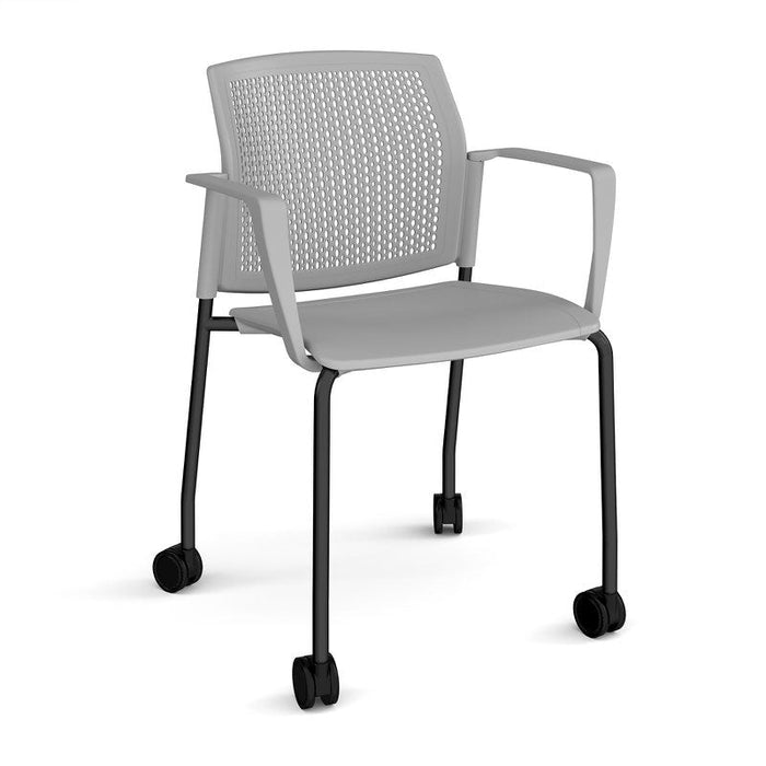 Santana 4 leg mobile chair with plastic seat and perforated back, with castors and fixed arms Seating Families Dams Grey Black 