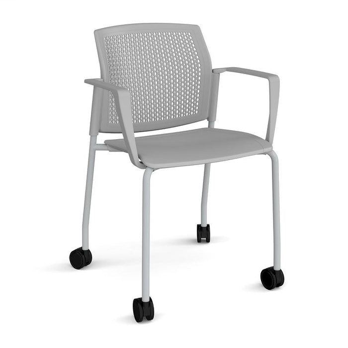 Santana 4 leg mobile chair with plastic seat and perforated back, with castors and fixed arms Seating Families Dams Grey Grey 
