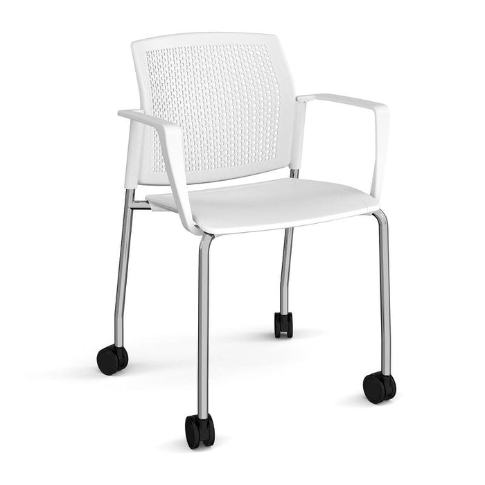 Santana 4 leg mobile chair with plastic seat and perforated back, with castors and fixed arms Seating Families Dams White Chrome 