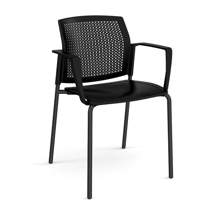 Santana 4 leg stacking chair with plastic seat and perforated back, and fixed arms Seating Families Dams Black Black 