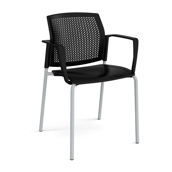 Santana 4 leg stacking chair with plastic seat and perforated back, and fixed arms Seating Families Dams Black Grey 
