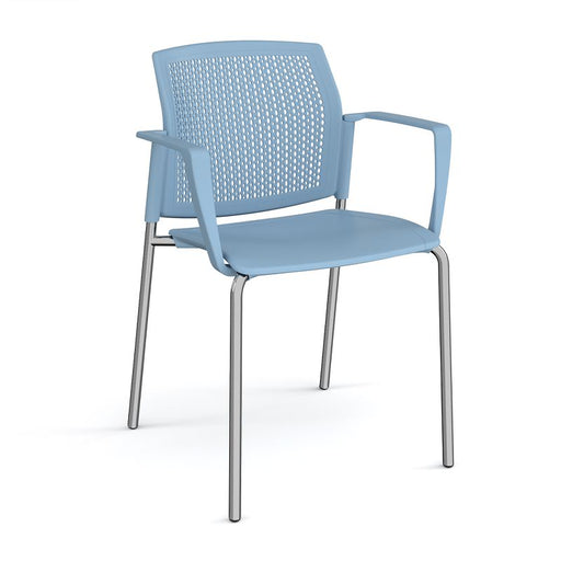Santana 4 leg stacking chair with plastic seat and perforated back, and fixed arms Seating Families Dams Blue Chrome 