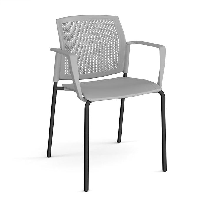 Santana 4 leg stacking chair with plastic seat and perforated back, and fixed arms Seating Families Dams Grey Black 