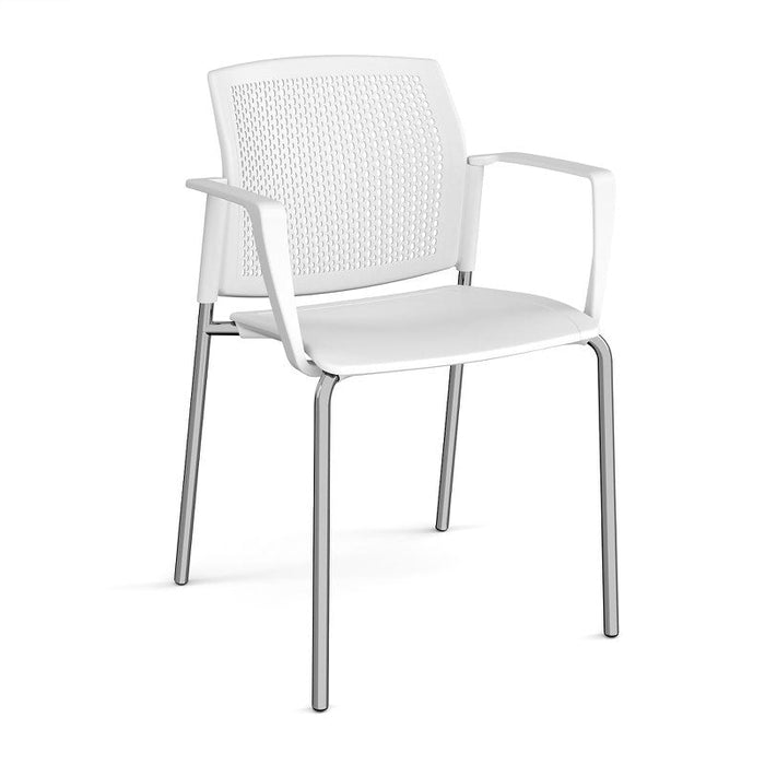 Santana 4 leg stacking chair with plastic seat and perforated back, and fixed arms Seating Families Dams White Chrome 