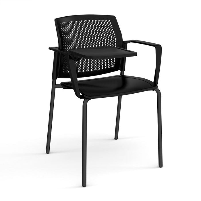 Santana 4 leg stacking chair with plastic seat and perforated back, with arms and writing tablet Seating Families Dams Black Black 