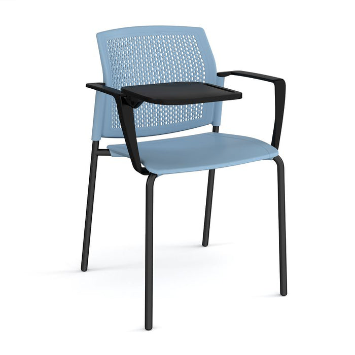 Santana 4 leg stacking chair with plastic seat and perforated back, with arms and writing tablet Seating Families Dams Blue Black 