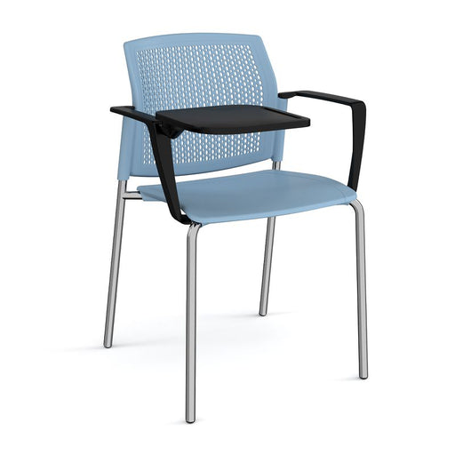 Santana 4 leg stacking chair with plastic seat and perforated back, with arms and writing tablet Seating Families Dams Blue Chrome 