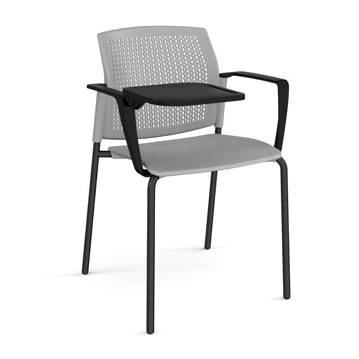 Santana 4 leg stacking chair with plastic seat and perforated back, with arms and writing tablet Seating Families Dams Grey Black 