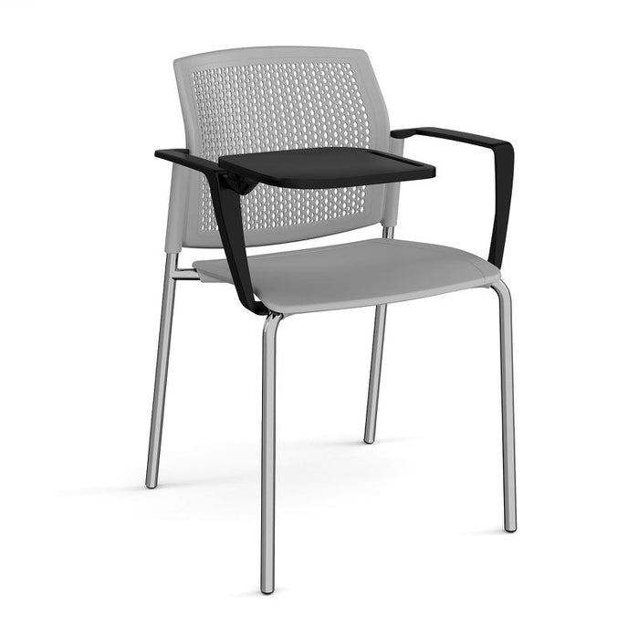 Santana 4 leg stacking chair with plastic seat and perforated back, with arms and writing tablet Seating Families Dams Grey Chrome 