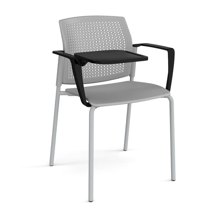 Santana 4 leg stacking chair with plastic seat and perforated back, with arms and writing tablet Seating Families Dams Grey Grey 