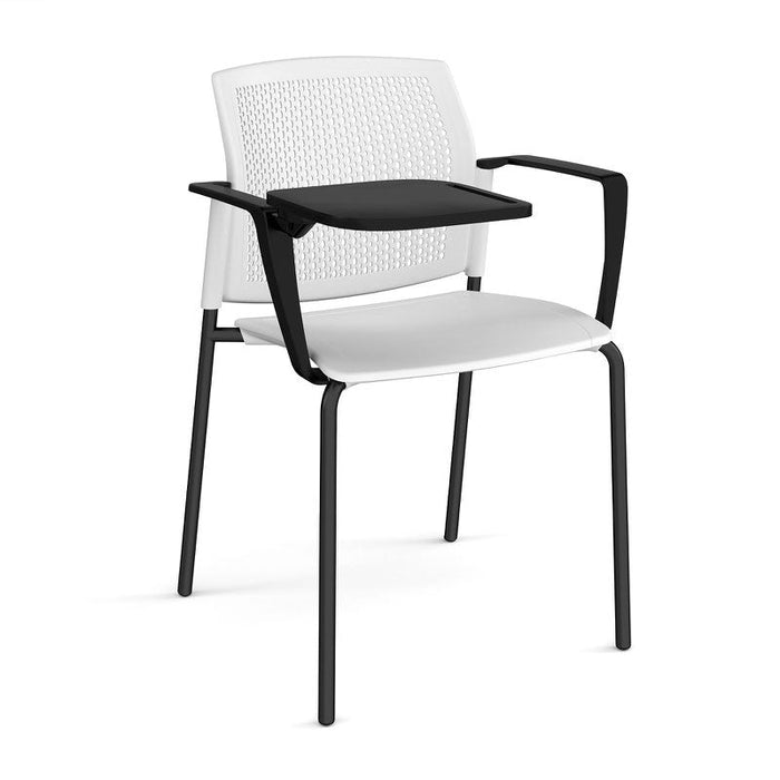 Santana 4 leg stacking chair with plastic seat and perforated back, with arms and writing tablet Seating Families Dams White Black 