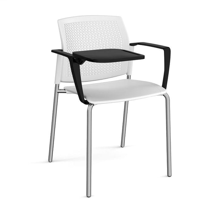 Santana 4 leg stacking chair with plastic seat and perforated back, with arms and writing tablet Seating Families Dams White Chrome 