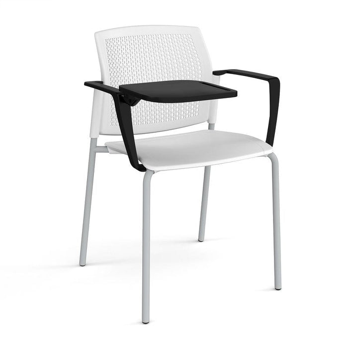Santana 4 leg stacking chair with plastic seat and perforated back, with arms and writing tablet Seating Families Dams White Grey 