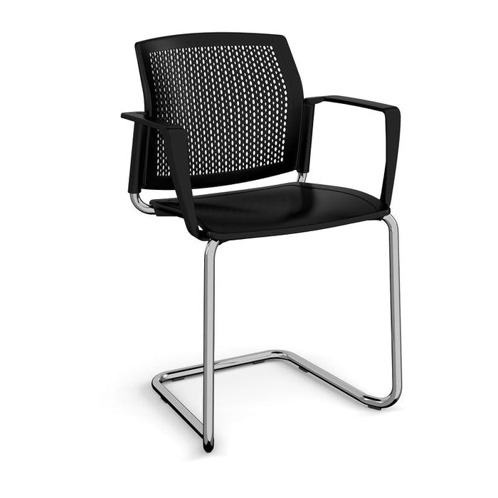 Santana cantilever chair with plastic seat and perforated back, fixed arms Seating Families Dams Black Chrome 