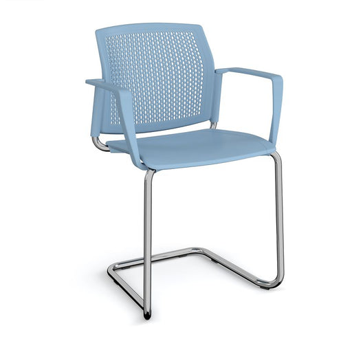 Santana cantilever chair with plastic seat and perforated back, fixed arms Seating Families Dams Blue Chrome 