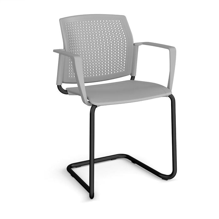 Santana cantilever chair with plastic seat and perforated back, fixed arms Seating Families Dams Grey Black 