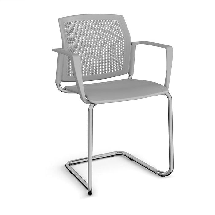 Santana cantilever chair with plastic seat and perforated back, fixed arms Seating Families Dams Grey Chrome 