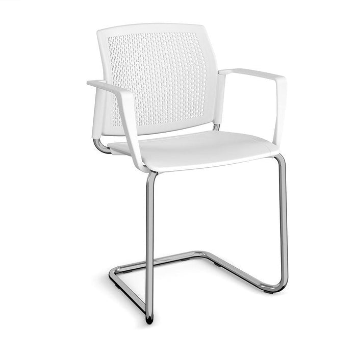 Santana cantilever chair with plastic seat and perforated back, fixed arms Seating Families Dams White Chrome 