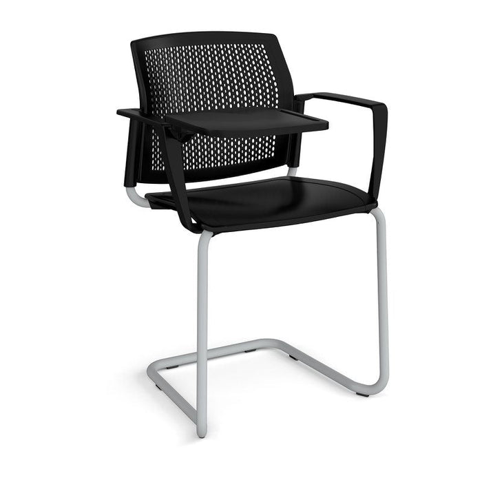 Santana cantilever chair with plastic seat and perforated back, with arms and writing tablet Seating Families Dams Black Grey 