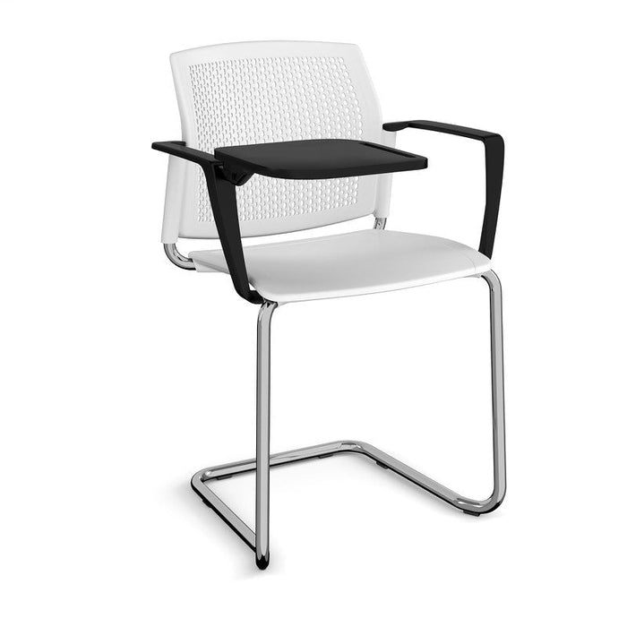 Santana cantilever chair with plastic seat and perforated back, with arms and writing tablet Seating Families Dams White Chrome 