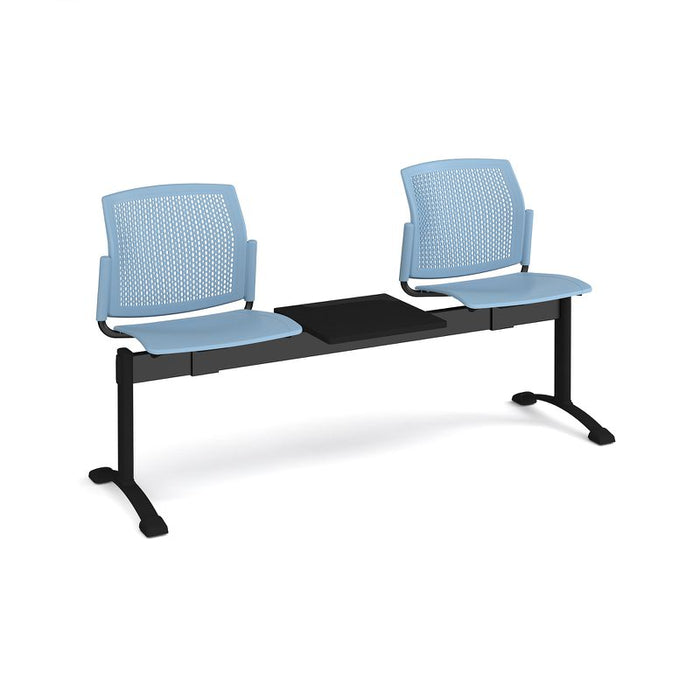 Santana perforated back plastic seating - bench 3 wide with 2 seats and table Seating Families Dams Blue 